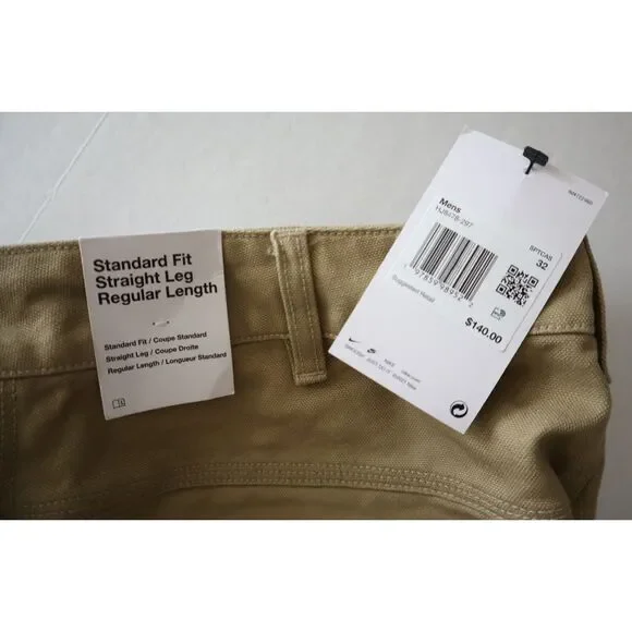 Nike HJ8478-297 Men's Sz 32 Taupe Standard Fit Sashiko Carpenter Pants